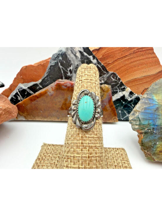 Vintage Navajo Native American Turquoise Stone Sterling Silver Old Pawn Ring - Picture 3 of 9